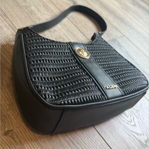 Aldo Black Quilted Shoulder Bag with Gold Hardware